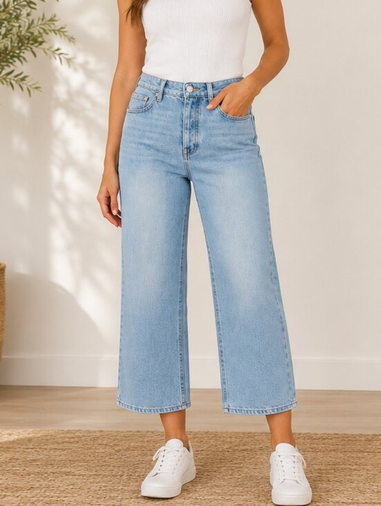 78&Sunny Denim - 78 & Sunny Cropped Wide Leg Jeans – Women's Size 8 | Light Wash